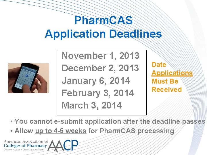 Pharm. CAS Application Deadlines November 1, 2013 December 2, 2013 January 6, 2014 February