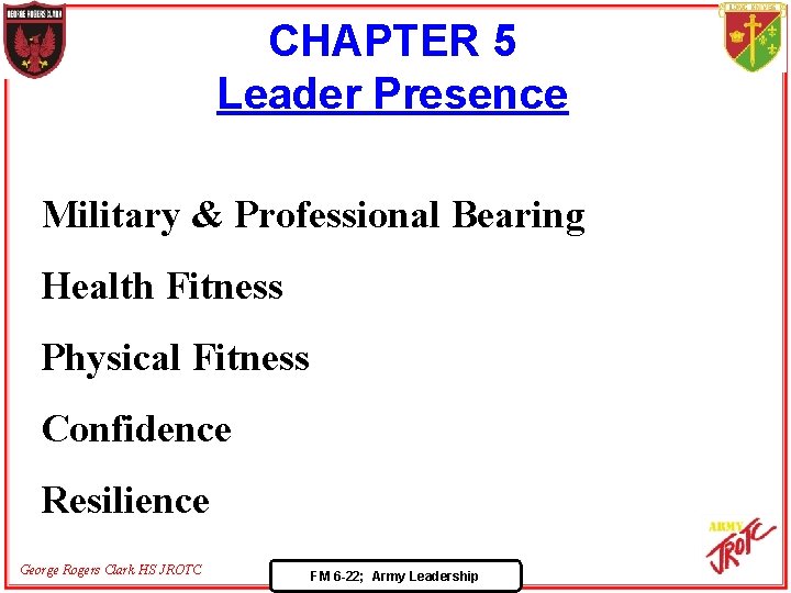 CHAPTER 5 Leader Presence Military & Professional Bearing Health Fitness Physical Fitness Confidence Resilience