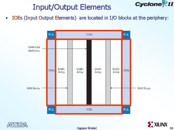 Input/Output Elements • IOEs (Input Output Elements) are located in I/O blocks at the