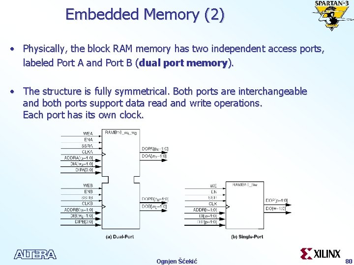 Embedded Memory (2) • Physically, the block RAM memory has two independent access ports,