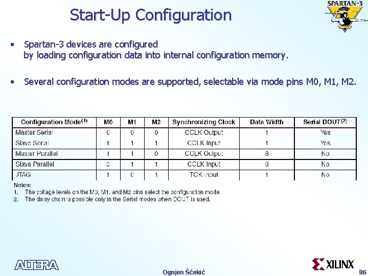 Start-Up Configuration • Spartan-3 devices are configured by loading configuration data into internal configuration