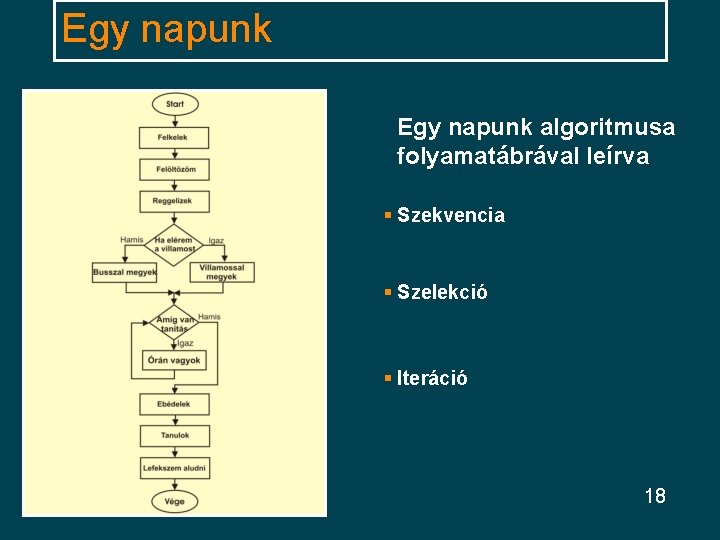 Egy napunk algoritmusa folyamatábrával leírva § Szekvencia § Szelekció § Iteráció 18 