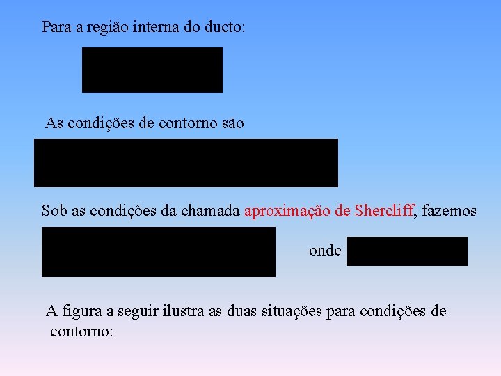 Para a região interna do ducto: As condições de contorno são Sob as condições