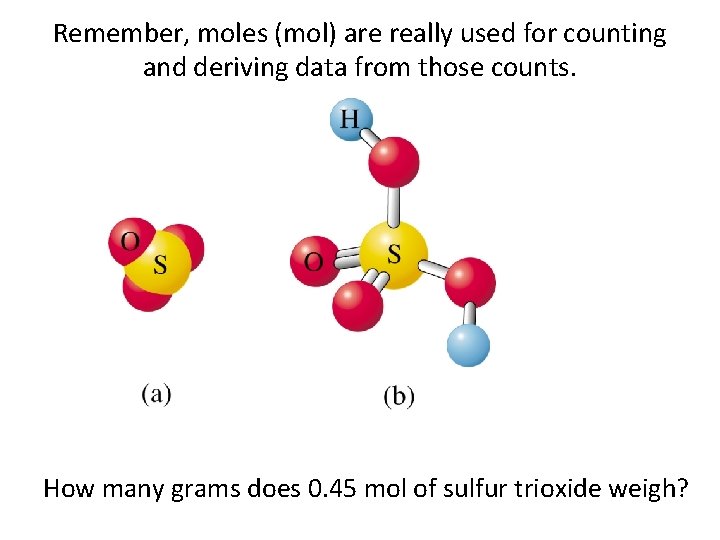 Remember, moles (mol) are really used for counting and deriving data from those counts.