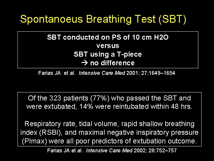 Spontanoeus Breathing Test (SBT) SBT conducted on PS of 10 cm H 2 O