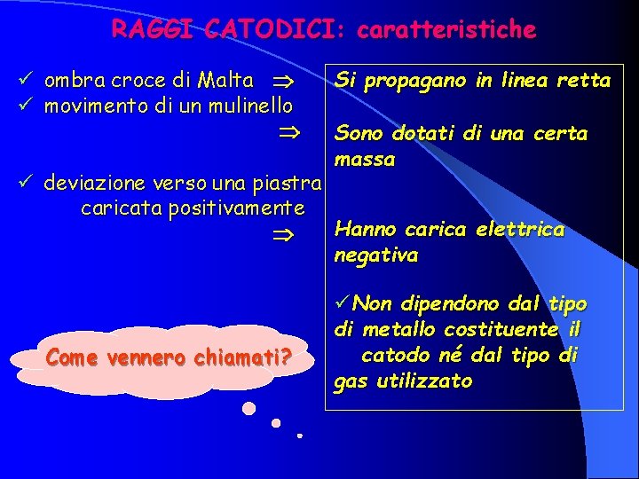 RAGGI CATODICI: caratteristiche ü ombra croce di Malta ü movimento di un mulinello Si