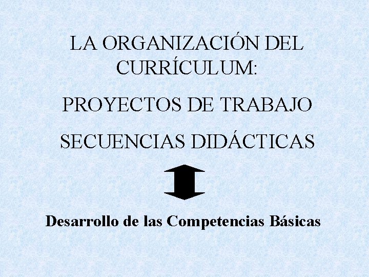 LA ORGANIZACIÓN DEL CURRÍCULUM: PROYECTOS DE TRABAJO SECUENCIAS DIDÁCTICAS Desarrollo de las Competencias Básicas