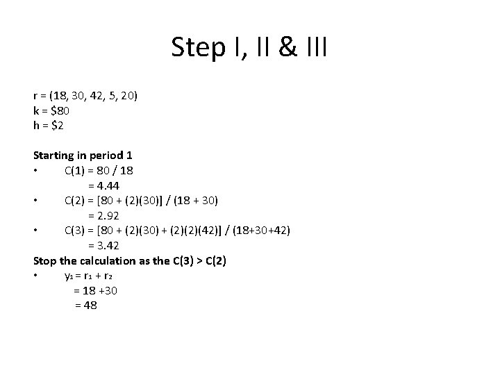 Step I, II & III r = (18, 30, 42, 5, 20) k =