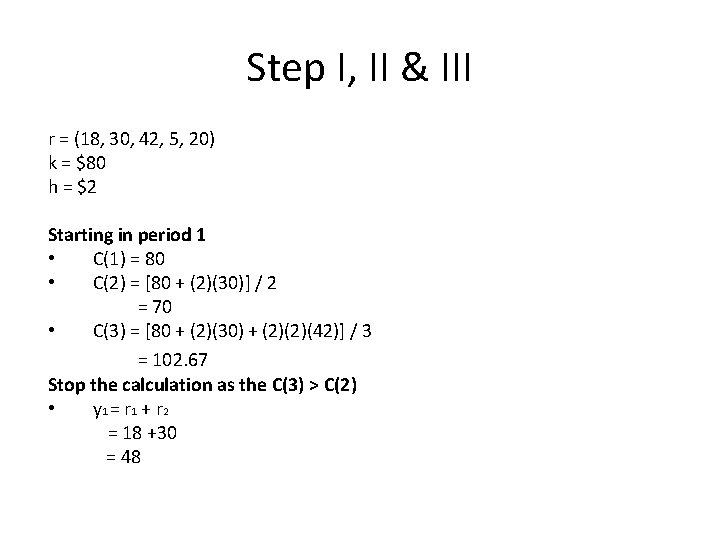 Step I, II & III r = (18, 30, 42, 5, 20) k =