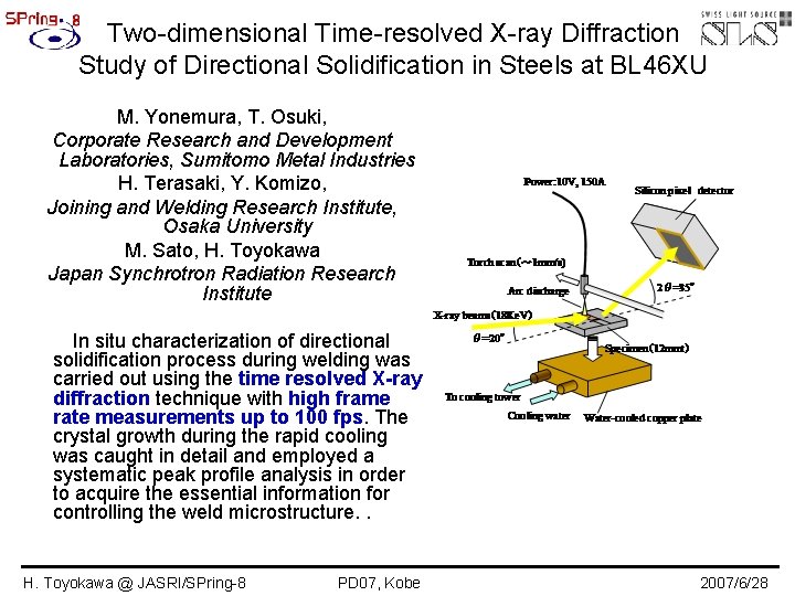 Two-dimensional Time-resolved X-ray Diffraction Study of Directional Solidification in Steels at BL 46 XU