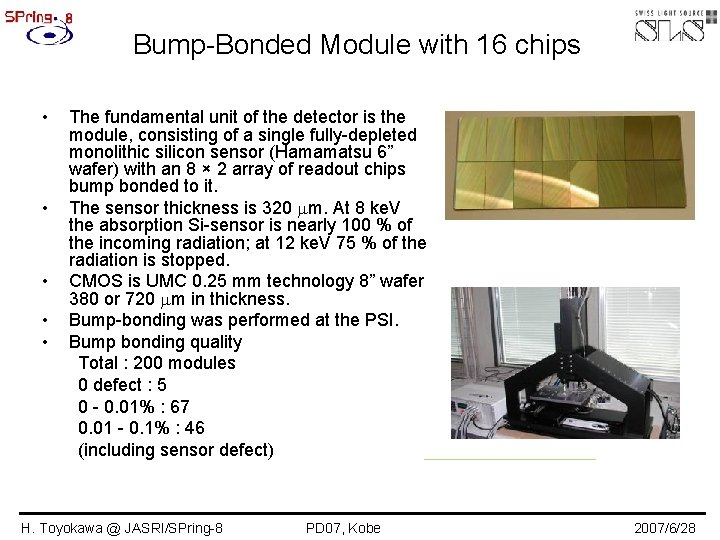 Bump-Bonded Module with 16 chips • • • The fundamental unit of the detector