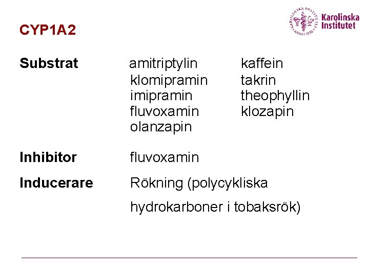 CYP 1 A 2 Substrat amitriptylin klomipramin imipramin fluvoxamin olanzapin kaffein takrin theophyllin klozapin