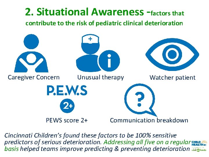 2. Situational Awareness -factors that contribute to the risk of pediatric clinical deterioration Caregiver