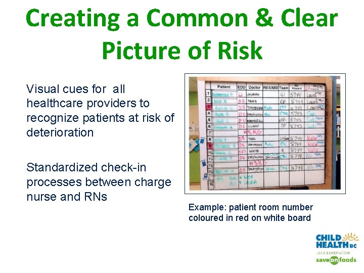 Creating a Common & Clear Picture of Risk Visual cues for all healthcare providers