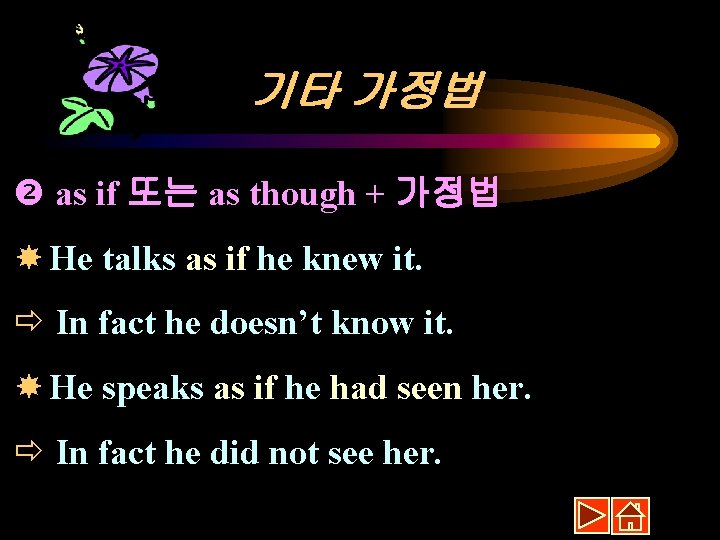 기타 가정법 as if 또는 as though + 가정법 He talks as if he
