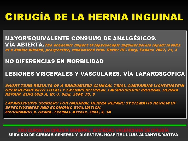 CIRUGÍA DE LA HERNIA INGUINAL MAYOR/EQUIVALENTE CONSUMO DE ANALGÉSICOS. VÍA ABIERTA. The economic impact