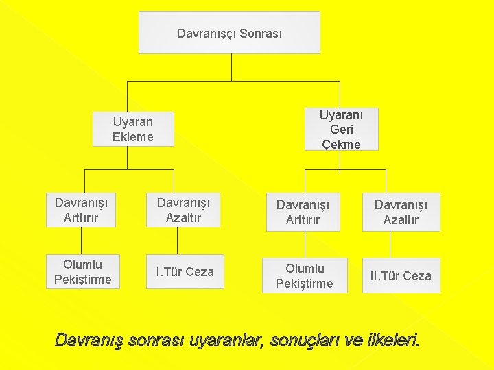 Davranışçı Sonrası Uyaranı Geri Çekme Uyaran Ekleme Davranışı Arttırır Davranışı Azaltır Davranışı Arttırır Davranışı