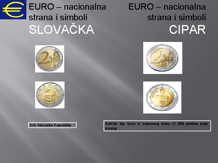 EURO – nacionalna strana i simboli SLOVAČKA Grb Slovačke Republike EURO – nacionalna strana EURO – nacionalna strana i simboli SLOVAČKA Grb Slovačke Republike EURO – nacionalna strana