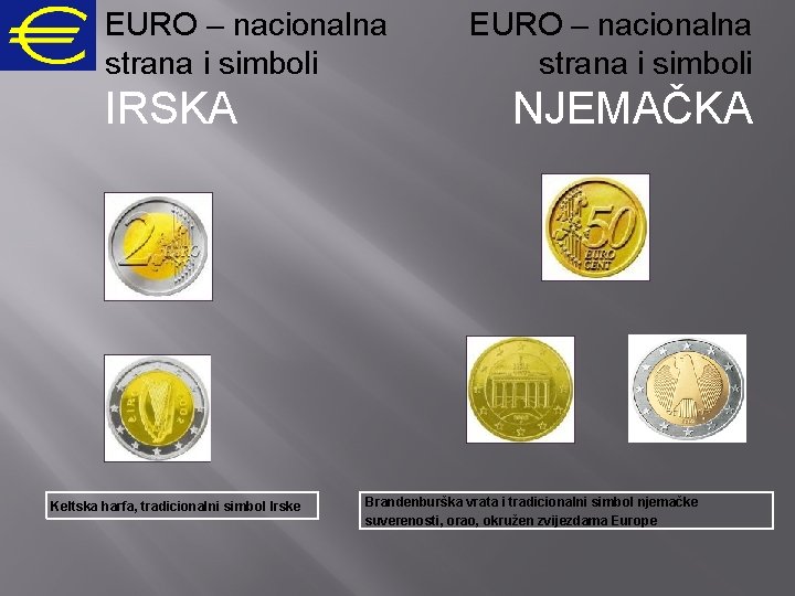 EURO – nacionalna strana i simboli IRSKA Keltska harfa, tradicionalni simbol Irske EURO –