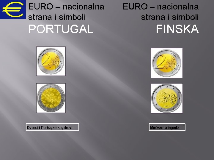 EURO – nacionalna strana i simboli PORTUGAL Dvorci i Portugalski grbovi EURO – nacionalna