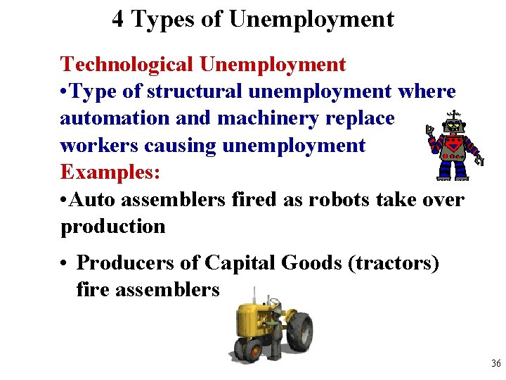 4 Types of Unemployment Technological Unemployment • Type of structural unemployment where automation and