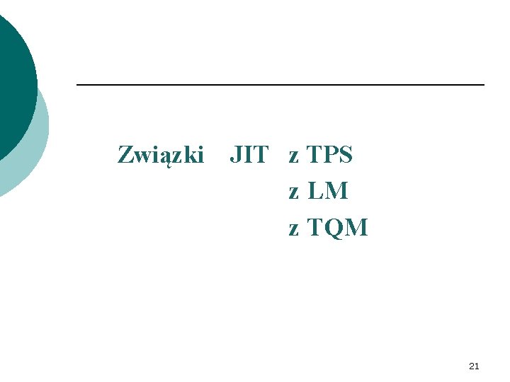 Związki JIT z TPS z LM z TQM 21 
