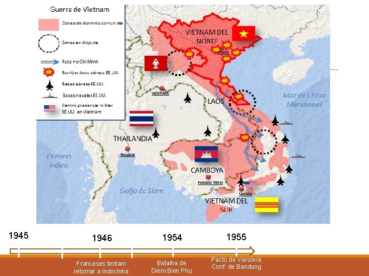 1945 1946 1954 Franceses tentam retomar a Indochina Batalha de Diem Bien Phu 1955