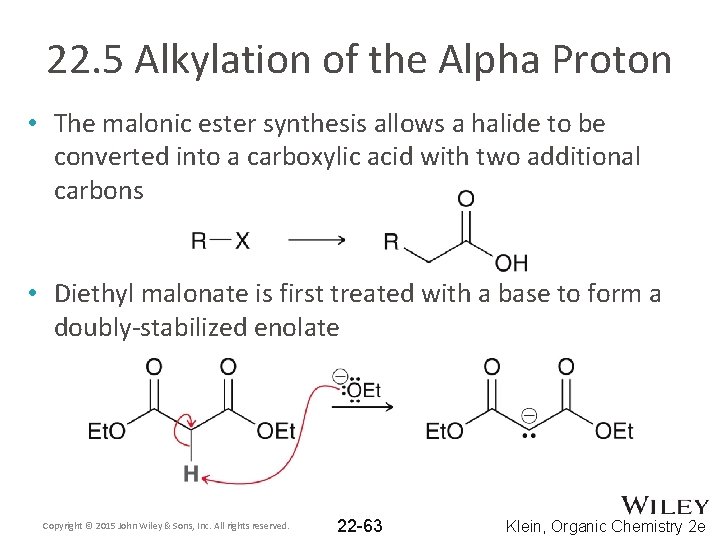 22. 5 Alkylation of the Alpha Proton • The malonic ester synthesis allows a