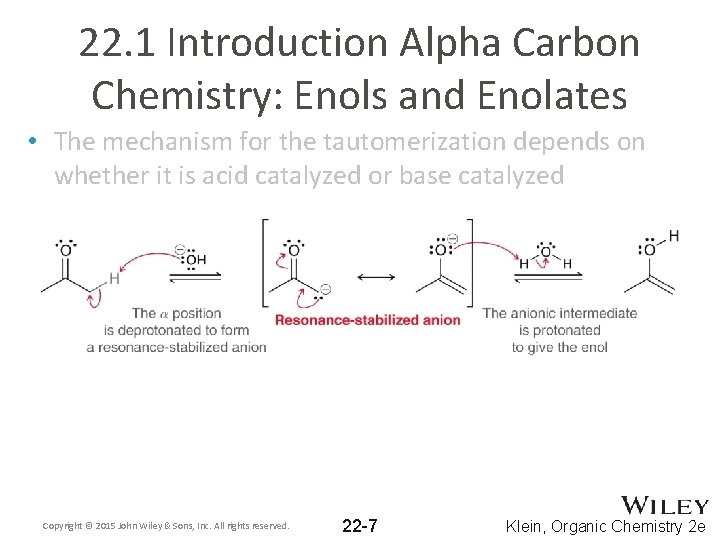 22. 1 Introduction Alpha Carbon Chemistry: Enols and Enolates • The mechanism for the