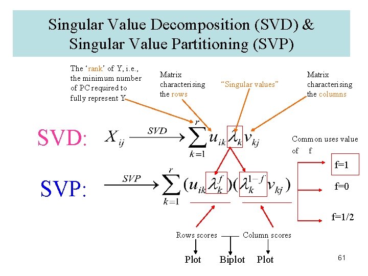 Singular Value Decomposition (SVD) & Singular Value Partitioning (SVP) The ‘rank’ of Y, i.