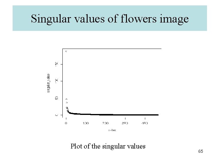 Singular values of flowers image Plot of the singular values 65 