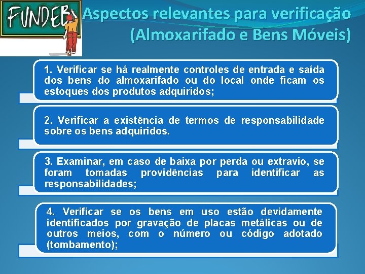 Aspectos relevantes para verificação (Almoxarifado e Bens Móveis) 1. Verificar se há realmente controles