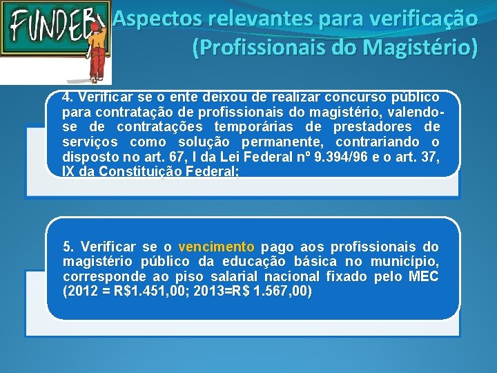 Aspectos relevantes para verificação (Profissionais do Magistério) 4. Verificar se o ente deixou de