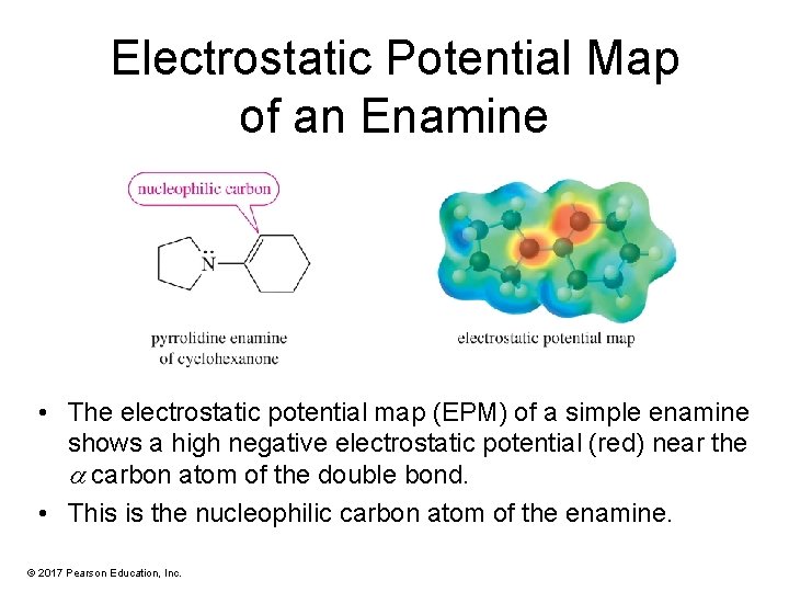 Electrostatic Potential Map of an Enamine • The electrostatic potential map (EPM) of a