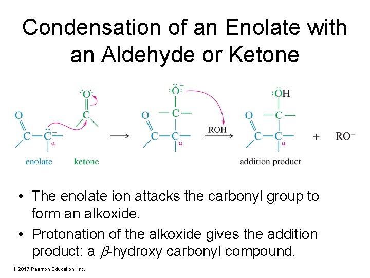 Condensation of an Enolate with an Aldehyde or Ketone • The enolate ion attacks