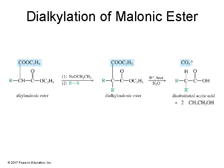 Dialkylation of Malonic Ester © 2017 Pearson Education, Inc. 