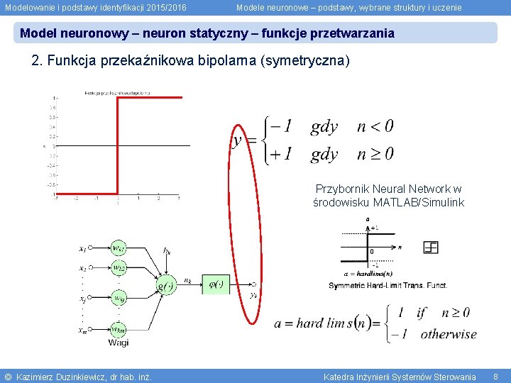 Modelowanie i podstawy identyfikacji 2015/2016 Modele neuronowe – podstawy, wybrane struktury i uczenie Model