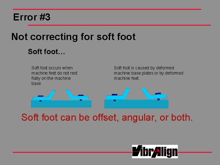 Error #3 Not correcting for soft foot Soft foot… Soft foot occurs when machine Error #3 Not correcting for soft foot Soft foot… Soft foot occurs when machine