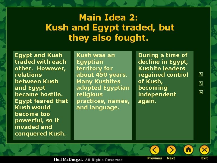 Main Idea 2: Kush and Egypt traded, but they also fought. Egypt and Kush