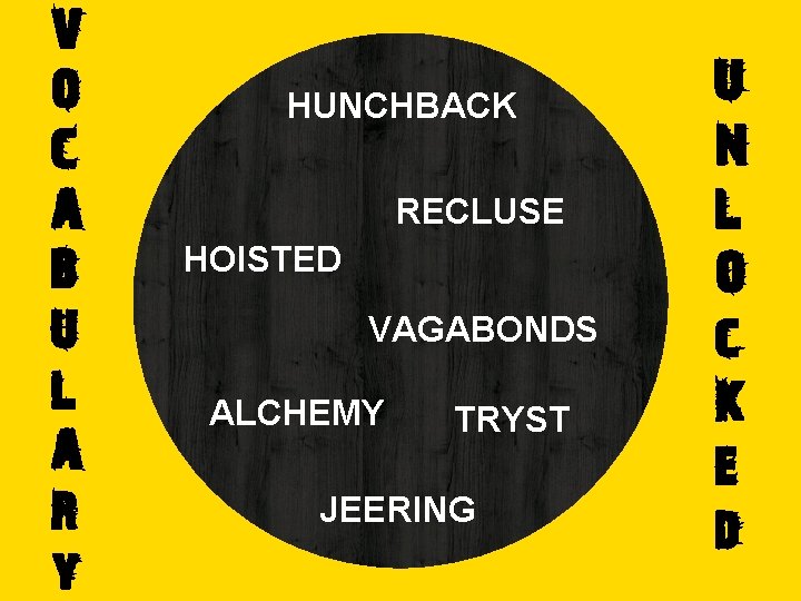 V O C A B U L A R y HUNCHBACK RECLUSE HOISTED VAGABONDS V O C A B U L A R y HUNCHBACK RECLUSE HOISTED VAGABONDS