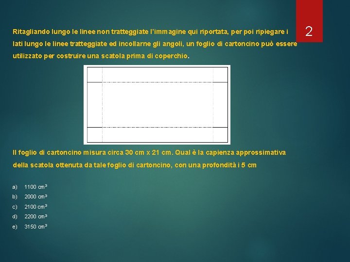 Ritagliando lungo le linee non tratteggiate l’immagine qui riportata, per poi ripiegare i lati Ritagliando lungo le linee non tratteggiate l’immagine qui riportata, per poi ripiegare i lati