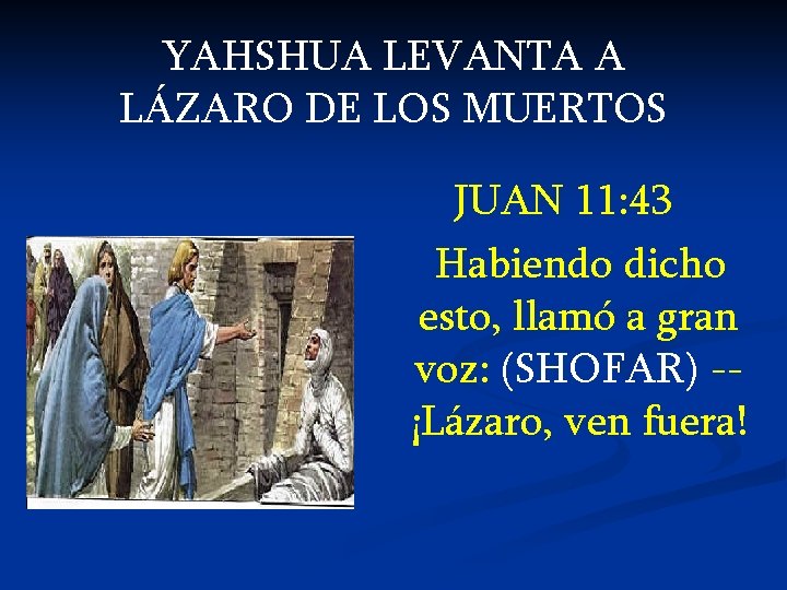 YAHSHUA LEVANTA A LÁZARO DE LOS MUERTOS JUAN 11: 43 Habiendo dicho esto, llamó
