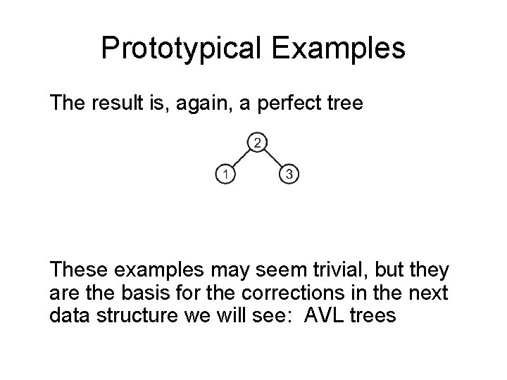 Prototypical Examples The result is, again, a perfect tree These examples may seem trivial,