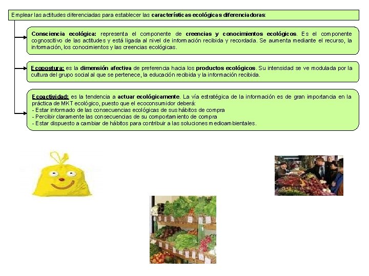 Emplear las actitudes diferenciadas para establecer las características ecológicas diferenciadoras: Consciencia ecológica: representa el