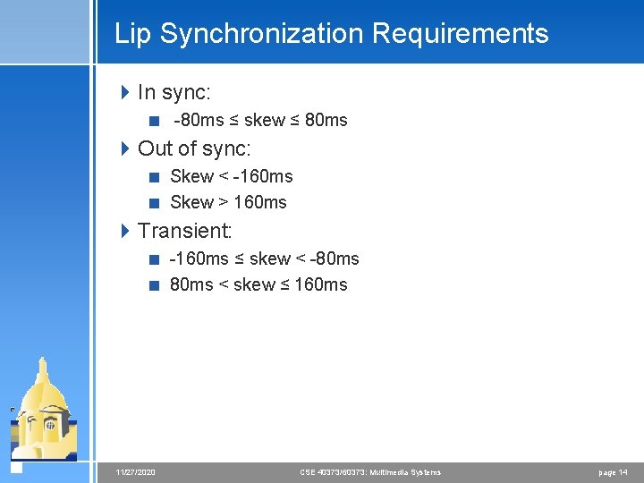 Lip Synchronization Requirements 4 In sync: < -80 ms ≤ skew ≤ 80 ms Lip Synchronization Requirements 4 In sync: < -80 ms ≤ skew ≤ 80 ms