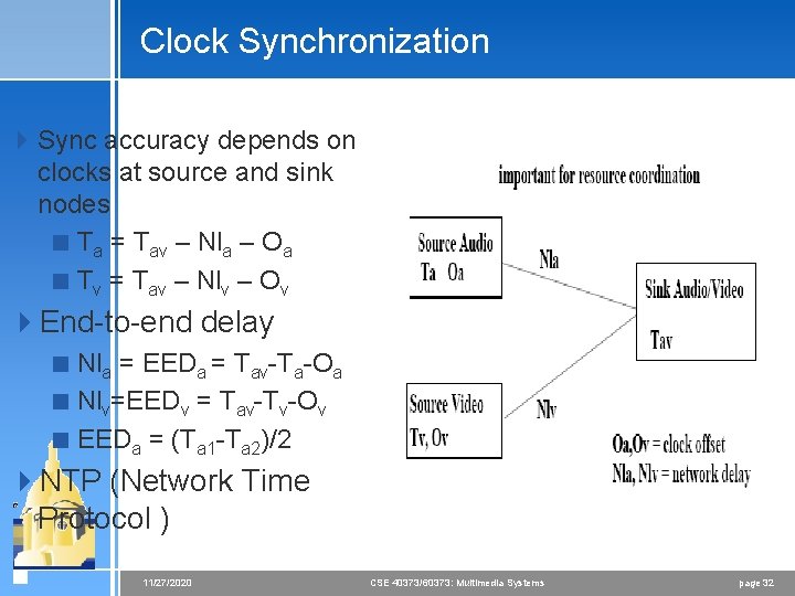 Clock Synchronization 4 Sync accuracy depends on clocks at source and sink nodes < Clock Synchronization 4 Sync accuracy depends on clocks at source and sink nodes <