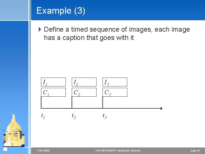 Example (3) 4 Define a timed sequence of images, each image has a caption Example (3) 4 Define a timed sequence of images, each image has a caption