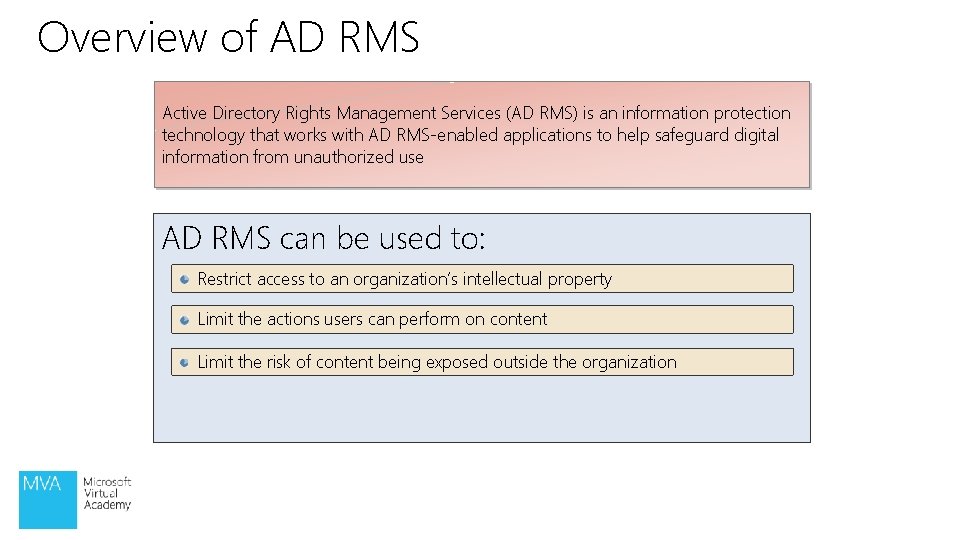 Overview of AD RMS Active Directory Rights Management Services (AD RMS) is an information