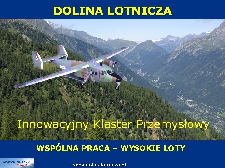 DOLINA LOTNICZA Innowacyjny Klaster Przemysłowy WSPÓLNA PRACA – WYSOKIE LOTY www. dolinalotnicza. pl 