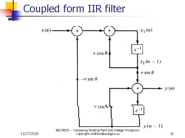 Coupled form IIR filter 11/27/2020 ENCM 515 -- Comparing Floating Point and Integer Processors